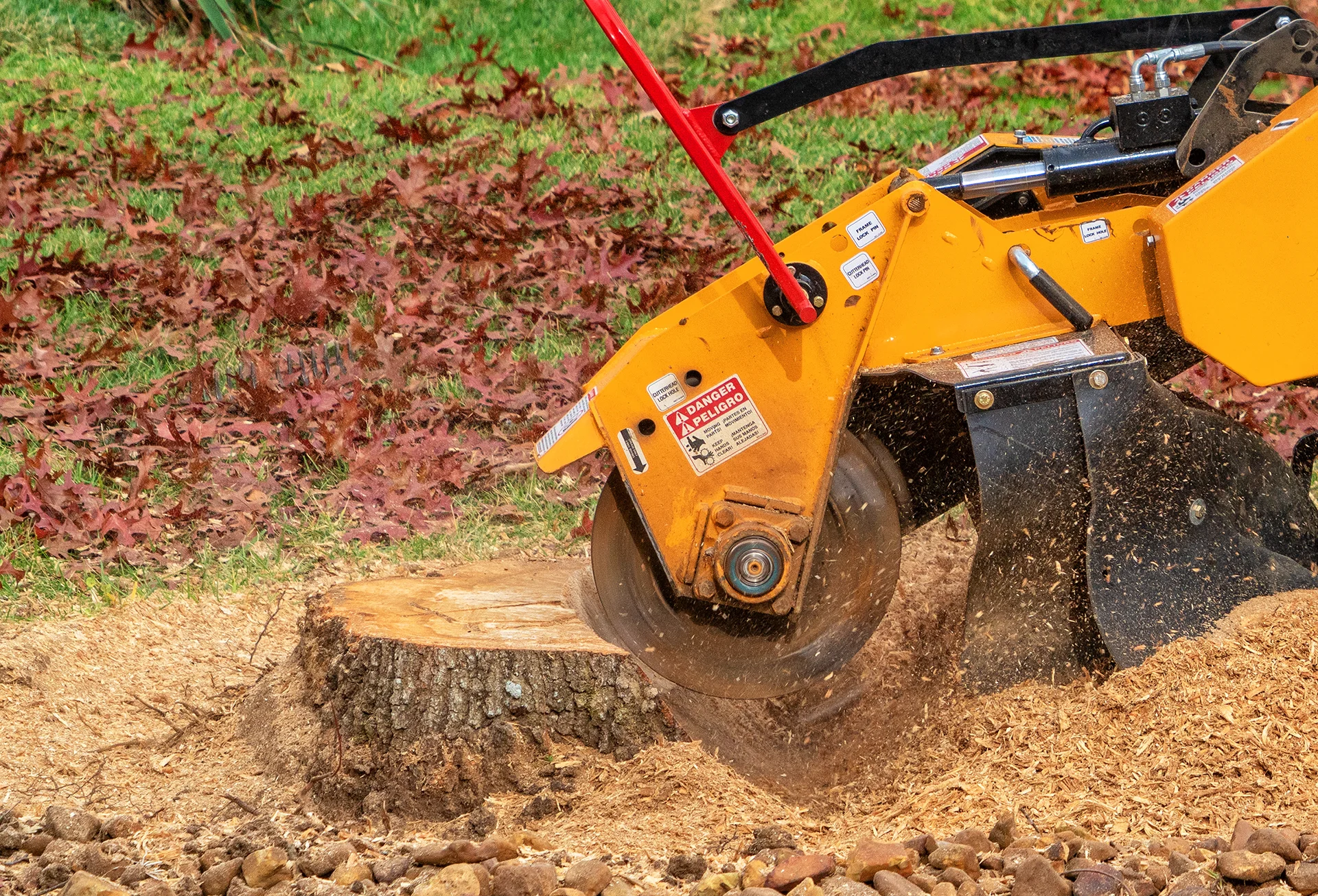 Professional stump grinding equipment at work